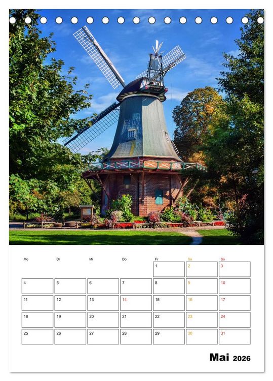 Produktbild: Historische Windm&uuml;hlen an der Friesischen M&uuml;hlenstra&szlig;e / CH-Version / Planer (Tischkalender 2026 DIN A5 hoch), CALVENDO Monatskalender