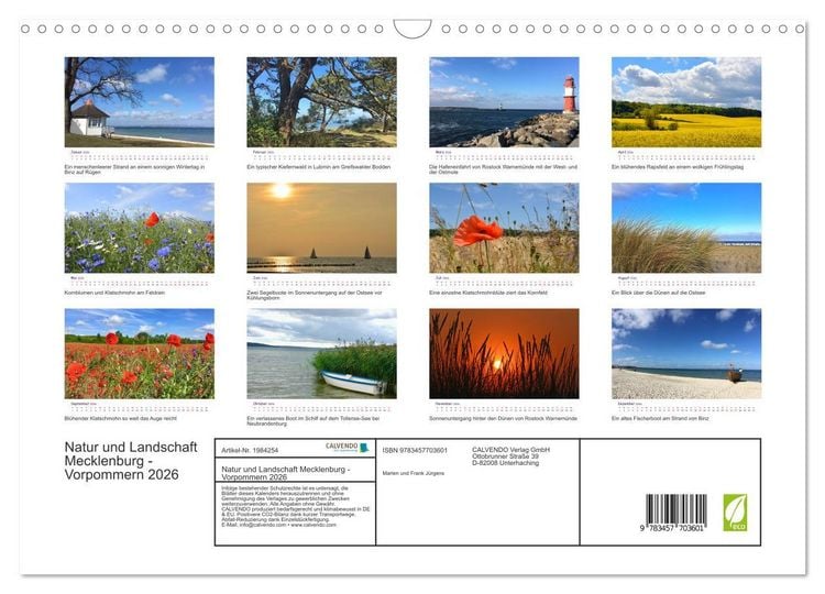 Produktbild: Natur und Landschaft Mecklenburg - Vorpommern 2026 (Wandkalender 2026 DIN A3 quer), CALVENDO Monatskalender