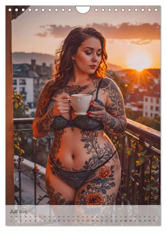 Produktbild: Verf&uuml;hrerische Momente - Kurven und Tattoos (Wandkalender 2026 DIN A4 hoch), CALVENDO Monatskalender