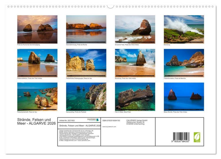 Produktbild: Str&auml;nde, Felsen und Meer - ALGARVE 2026 (hochwertiger Premium Wandkalender 2026 DIN A2 quer), Kunstdruck in Hochglanz