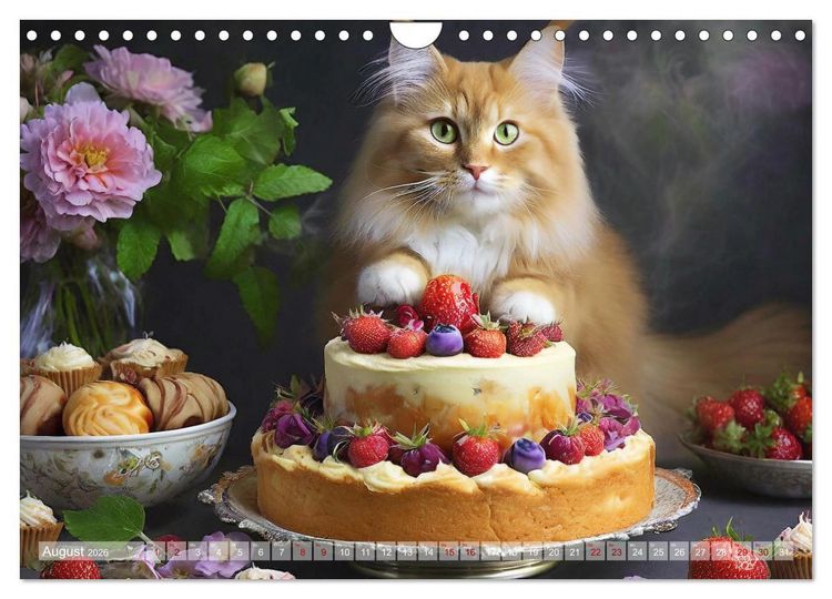 Produktbild: S&uuml;&szlig;e Naschkatzen - Pelzige Leckerm&auml;ulchen zwischen s&uuml;&szlig;en Desserts und Torten (Wandkalender 2026 DIN A4 quer), CALVENDO Monatskalender
