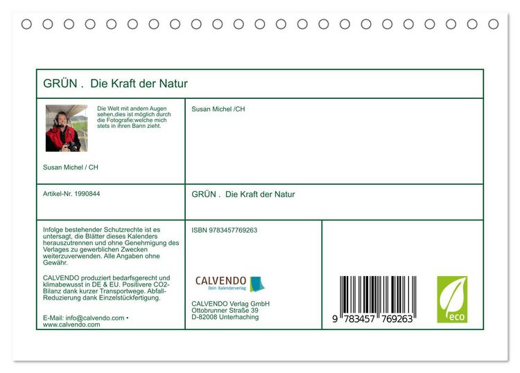 Produktbild: GR&Uuml;N . Die Kraft der Natur (Tischkalender 2026 DIN A5 quer), CALVENDO Monatskalender
