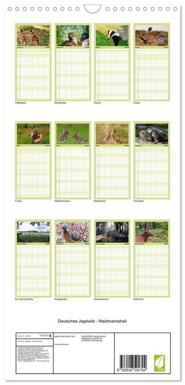 Produktbild: Familienplaner 2026 - Deutsches Jagdwild - Waidmannsheil mit 5 Spalten (Wandkalender, 21 x 45 cm) CALVENDO