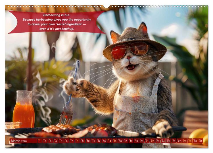Produktbild: Funny charming animals as barbecue chef (High Quality Premium Wall Calendar 2026 DIN A2 landscape),CALVENDO 12 Month Wall Calendar