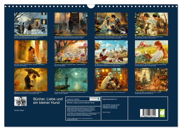 Produktbild: B&uuml;cher, Liebe und ein kleiner Hund (Wandkalender 2027 DIN A3 quer), CALVENDO Monatskalender