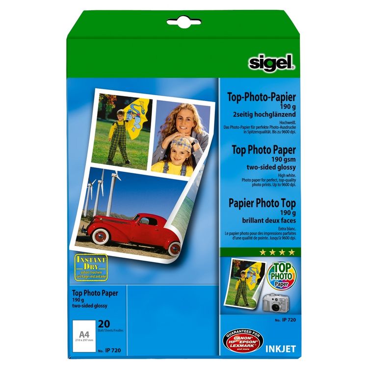 Produktbild: Inkjet Photopapier A4 190 g/qm 2-seitig hochglanz wei&szlig;