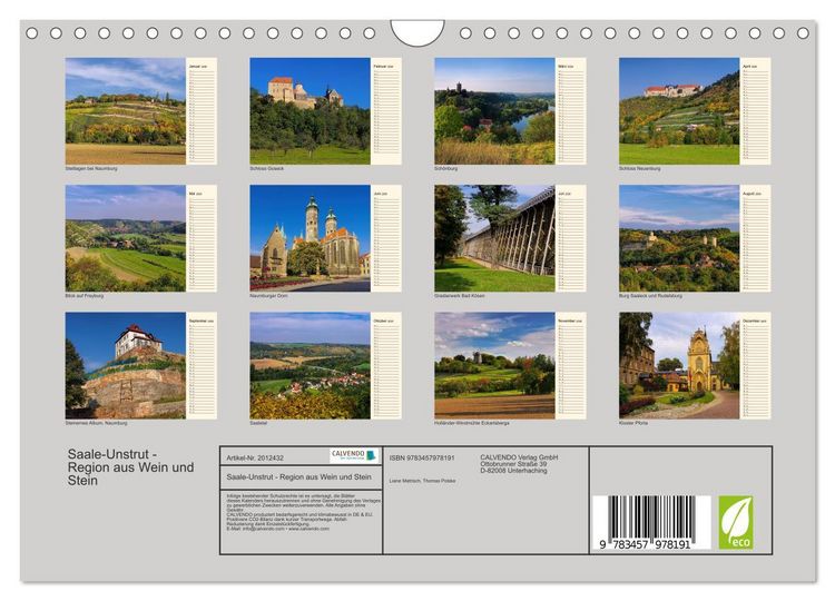 Produktbild: Saale-Unstrut - Region aus Wein und Stein (Wandkalender 2026 DIN A4 quer), CALVENDO Monatskalender