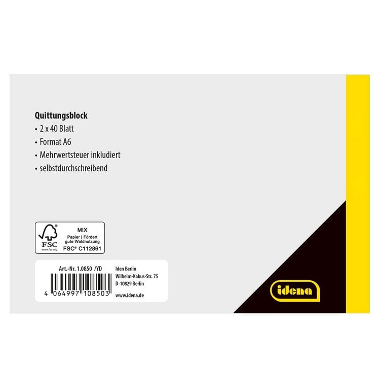 Produktbild: Idena Quittung DIN A6 quer 2x40 Blatt