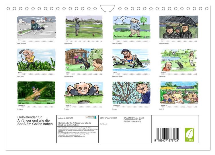 Produktbild: Golfkalender f&uuml;r Anf&auml;nger und alle die Spa&szlig; am Golfen haben (Wandkalender 2026 DIN A4 quer), CALVENDO Monatskalender