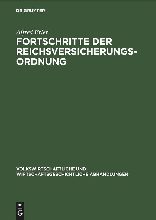 Produktbild: Fortschritte der Reichsversicherungsordnung