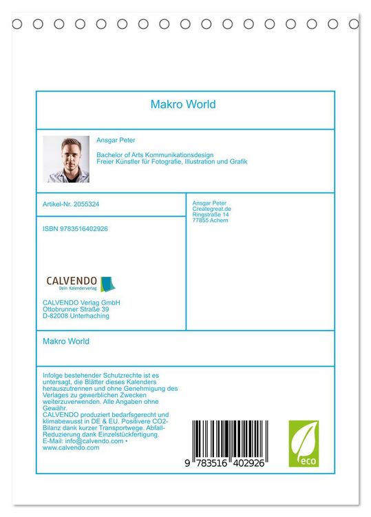 Produktbild: Makro World (Tischkalender 2026 DIN A5 hoch), CALVENDO Monatskalender