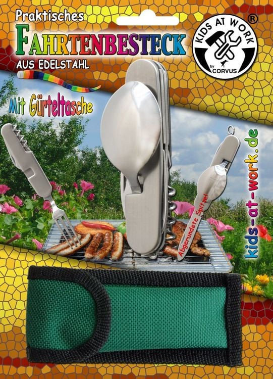 Produktbild: Corvus A750221 - Kids at Work, Fahrtenbesteck mit G&uuml;rteltasche, Besteck f&uuml;r unterwegs, Edelstahl, Klappbesteck