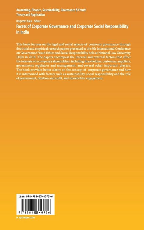 Produktbild: Facets of Corporate Governance and Corporate Social Responsibility in India