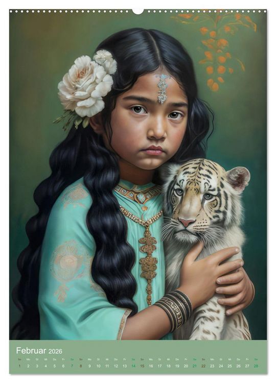 Produktbild: Raubkatzen mit Ornamenten indischer Art (hochwertiger Premium Wandkalender 2026 DIN A2 hoch), Kunstdruck in Hochglanz