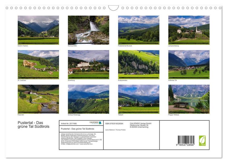 Produktbild: Pustertal - Das gr&uuml;ne Tal S&uuml;dtirols (Wandkalender 2026 DIN A3 quer), CALVENDO Monatskalender