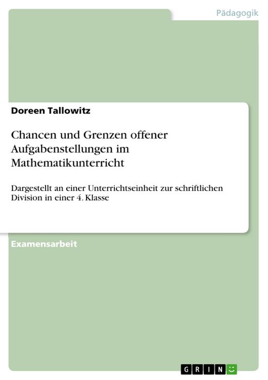 Produktbild: Chancen und Grenzen offener Aufgabenstellungen