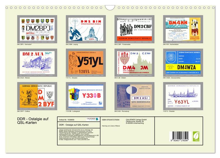 Produktbild: DDR - Ostalgie auf QSL-Karten (Wandkalender 2026 DIN A3 quer), CALVENDO Monatskalender