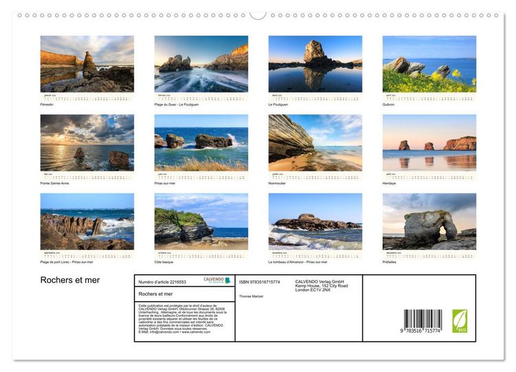 Produktbild: Rochers et mer (Calendrier mural 2026 DIN A2 vertical) calendrier de bureau