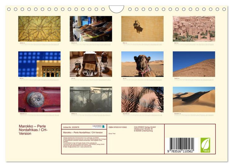Produktbild: Marokko &ndash; Perle Nordafrikas / CH-Version (Wandkalender 2026 DIN A4 quer), CALVENDO Monatskalender