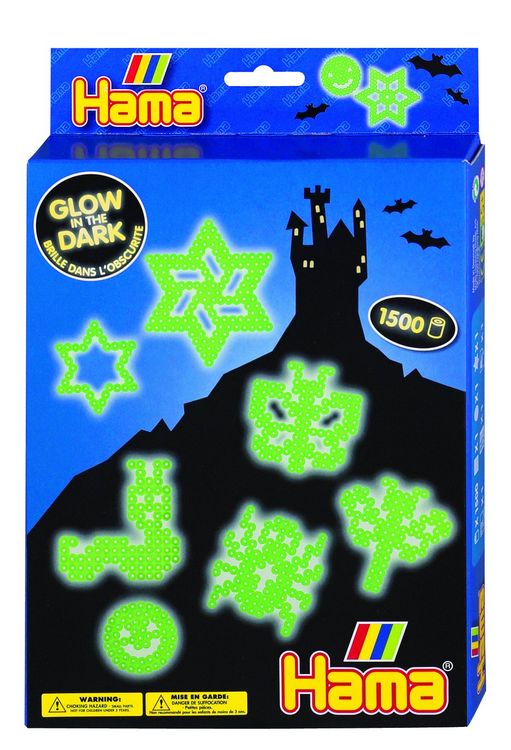 Produktbild: Hama 3414 - DIY B&uuml;gelperlen Midi 5+, Geschenk-Set Nachtleuchtend, 10 Designs, ca. 1500 St&uuml;ck und Zubeh&ouml;r
