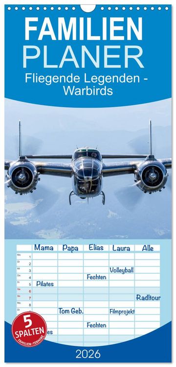 Produktbild: Familienplaner 2026 - Fliegende Legenden - Warbirds mit 5 Spalten (Wandkalender, 21 x 45 cm) CALVENDO