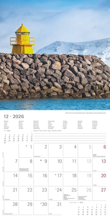 Produktbild: Leuchttürme 2026 - Broschürenkalender 30x30 cm (30x60 geöffnet) - Kalender mit Platz für Notizen - Wandkalender - Wandplaner - Leuchtturmkalender