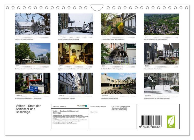 Produktbild: Velbert - Stadt der Schl&ouml;sser und Beschl&auml;ge (Wandkalender 2026 DIN A4 quer), CALVENDO Monatskalender
