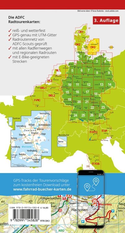 Produktbild: BVA ADFC Radtourenkarte D&auml;nemark, Kopenhagen, Seeland/Denmark, Copenhagen, Zealand 1:150.000