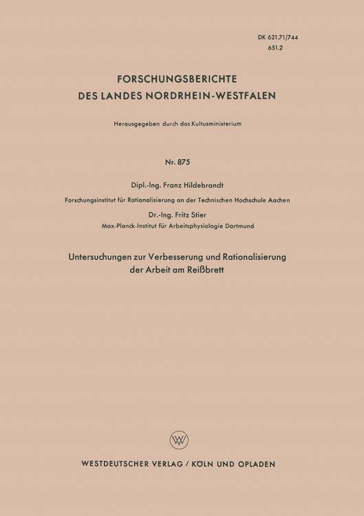 Produktbild: Untersuchungen zur Verbesserung und Rationalisierung der Arbeit am Rei&szlig;brett
