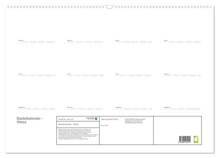 Produktbild: Bastelkalender - Weiss (Wandkalender 2027 DIN A2 quer), CALVENDO Monatskalender