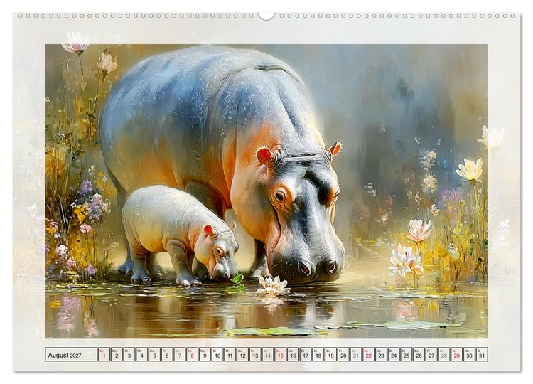 Produktbild: Zwergflusspferde. Kleine Hippos im Sumpfgebiet (hochwertiger Premium Wandkalender 2027 DIN A2 quer), Kunstdruck in Hochglanz