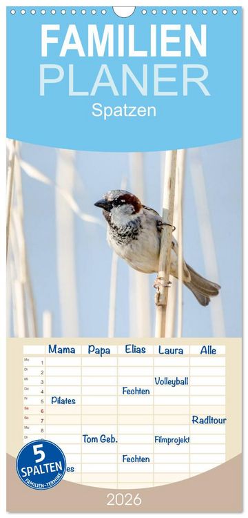 Produktbild: Familienplaner 2026 - Spatzen mit 5 Spalten (Wandkalender, 21 x 45 cm) CALVENDO