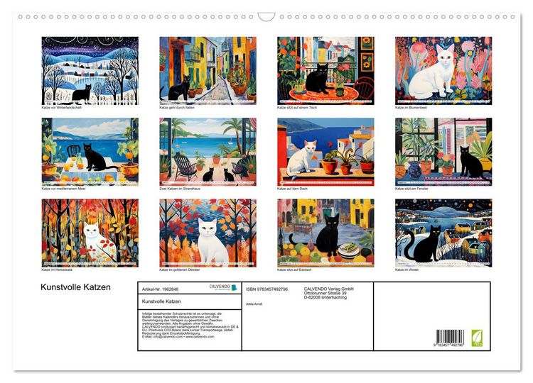 Produktbild: Kunstvolle Katzen (Wandkalender 2026 DIN A2 quer), CALVENDO Monatskalender