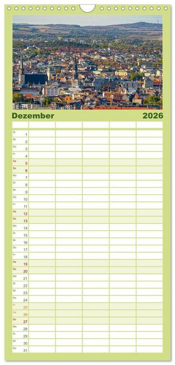 Produktbild: Familienplaner 2026 - Halle an der Saale von oben mit 5 Spalten (Wandkalender, 21 x 45 cm) CALVENDO