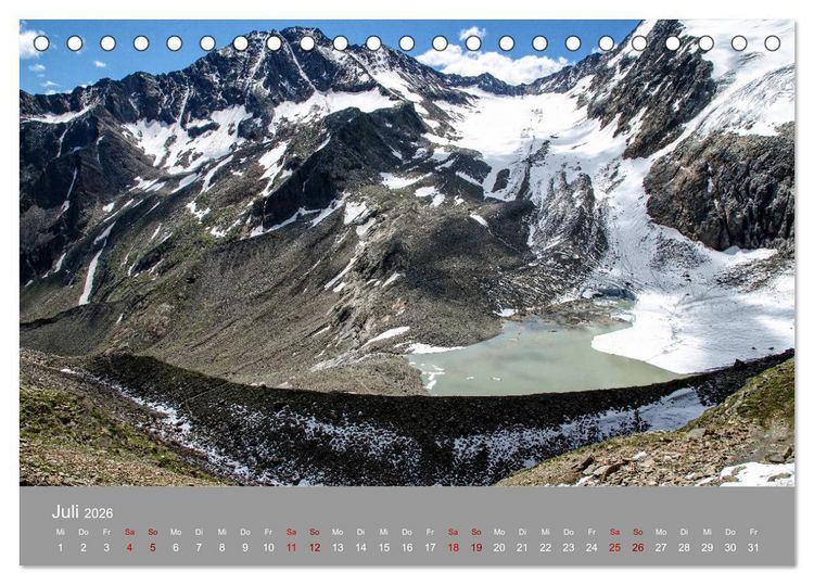 Produktbild: Das Stubaital in Tirol - Gipfelsturm und Gletscherseen (Tischkalender 2026 DIN A5 quer), CALVENDO Monatskalender