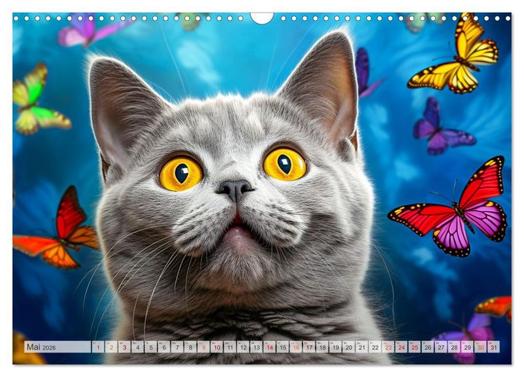 Produktbild: Die Katze und der Schmetterling (Wandkalender 2026 DIN A3 quer), CALVENDO Monatskalender