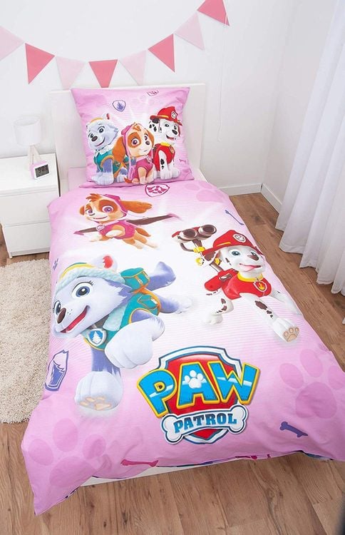 Herding 4432216050 - PAW PATROL, Wende-Bettwäsche-Set mit Reißverschluss, Baumwolle, pink/bunt, 135x200cm