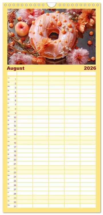 Produktbild: Familienplaner 2026 - Bunte Donut-Tr&auml;ume - Himmlischer Geschmack aus Krapfenteig mit 5 Spalten (Wandkalender, 21 x 45 cm) CALVENDO