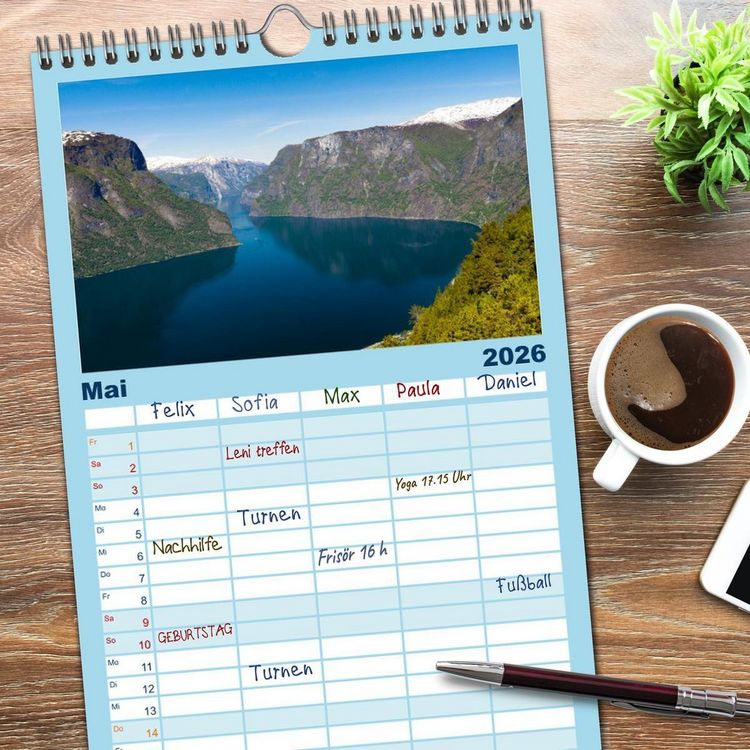Produktbild: Familienplaner 2026 - Norwegen - Land im Norden mit 5 Spalten (Wandkalender, 21 x 45 cm) CALVENDO