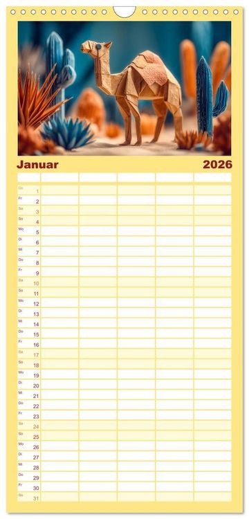 Produktbild: Familienplaner 2026 - Origami Zoo - Bunter Tierkalender f&uuml;r Kinder und Familien mit 5 Spalten (Wandkalender, 21 x 45 cm) CALVENDO