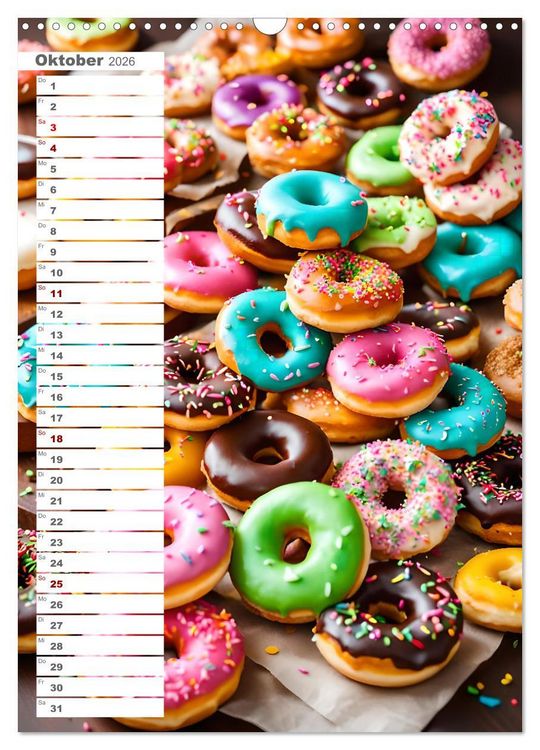 Produktbild: Donuts and Birthdays, s&uuml;&szlig;er Geburtstagskalender mit bunte KI Donuts (Wandkalender 2026 DIN A3 hoch), CALVENDO Monatskalender