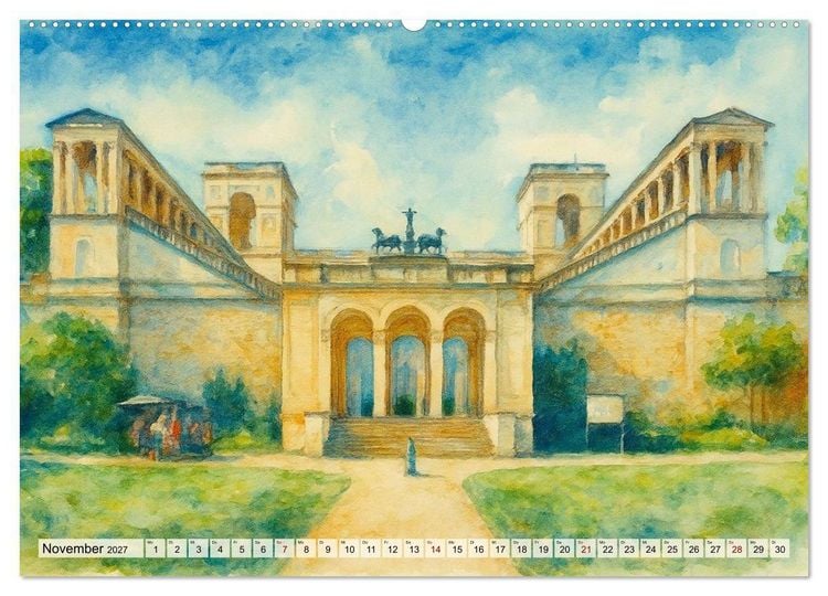 Produktbild: Potsdam &ndash; Historische Ansichten im Aquarellstil (hochwertiger Premium Wandkalender 2027 DIN A2 quer), Kunstdruck in Hochglanz