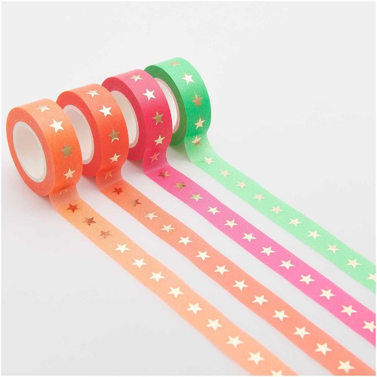 Produktbild: Tape Set Neon, Sterne MIX, 4 Stk, 1,5cm x 10m