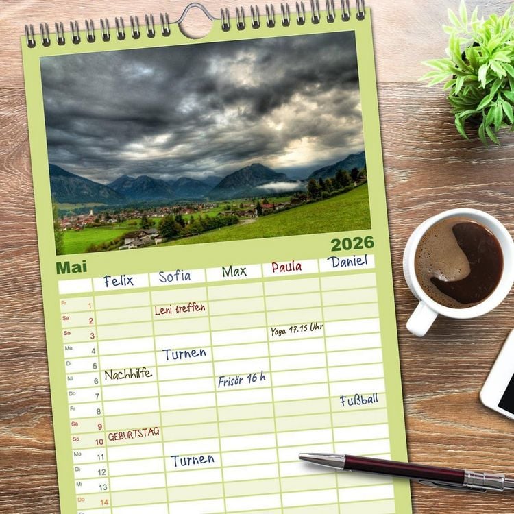 Produktbild: Familienplaner 2026 - Das Oberstdorfer Allg&auml;u mit 5 Spalten (Wandkalender, 21 x 45 cm) CALVENDO