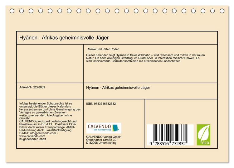 Produktbild: Hy&auml;nen - Afrikas geheimnisvolle J&auml;ger (Tischkalender 2026 DIN A5 quer), CALVENDO Monatskalender