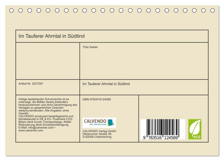Produktbild: Im Tauferer Ahrntal in S&uuml;dtirol (Tischkalender 2026 DIN A5 quer), CALVENDO Monatskalender