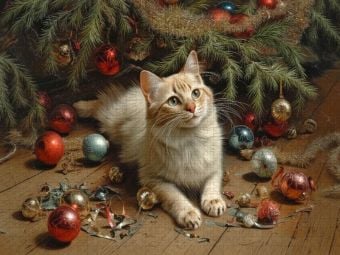 Produktbild: CALVENDO Puzzle Weihnachtszauber im Landhaus - Eine neugierige Katze zwischen Glanz und Scherben | 1000 Teile Lege-Gr&ouml;&szlig;e 64x48cm Foto-Puzzle f&uuml;r gl&uuml;ck