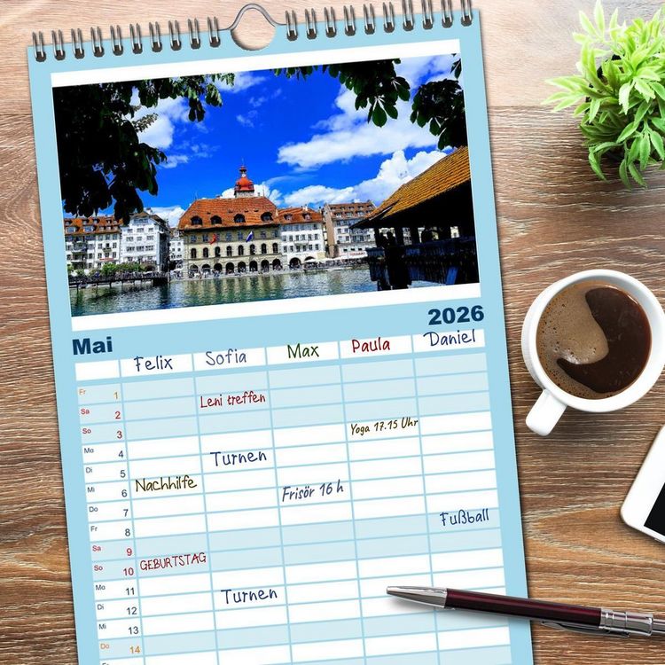 Produktbild: Familienplaner 2026 - Luzern, die Stadt im Zentrum der Schweiz mit 5 Spalten (Wandkalender, 21 x 45 cm) CALVENDO