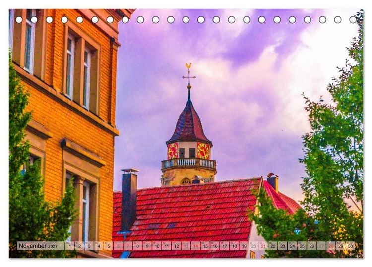 Produktbild: Leonberg - Altstadt in Abendstimmung (Tischkalender 2027 DIN A5 quer), CALVENDO Monatskalender