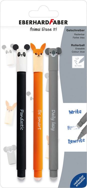 Produktbild: EBERHARD FABER Gelschreiber Animal Erase It! Panda Fuchs Koala 0,7mm 3 St&uuml;ck Blister